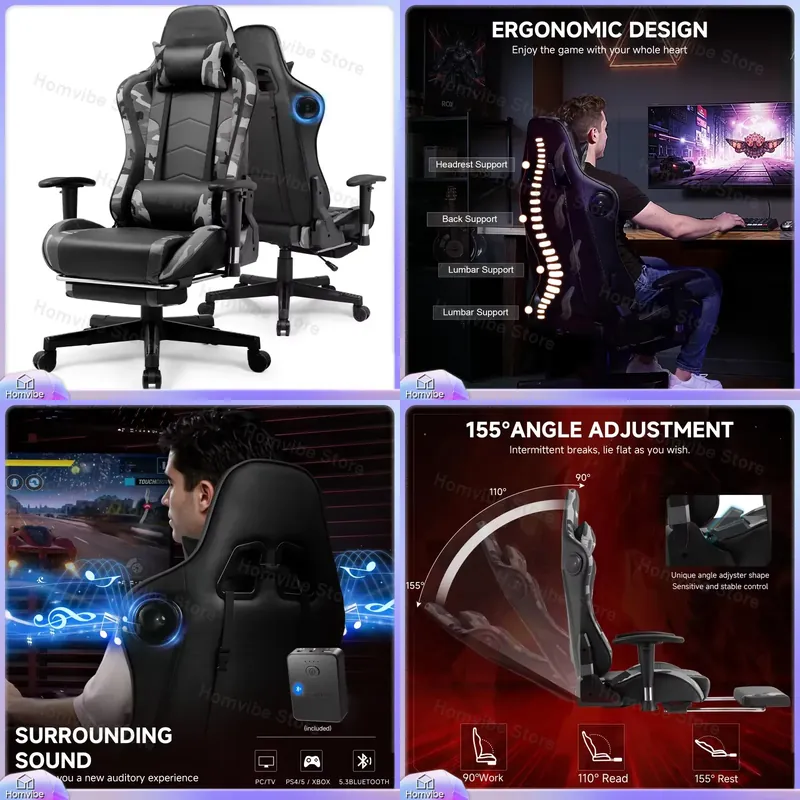 Gaming Speaker - Kursi Gaming Ergonomis dengan Speaker Bluetooth,