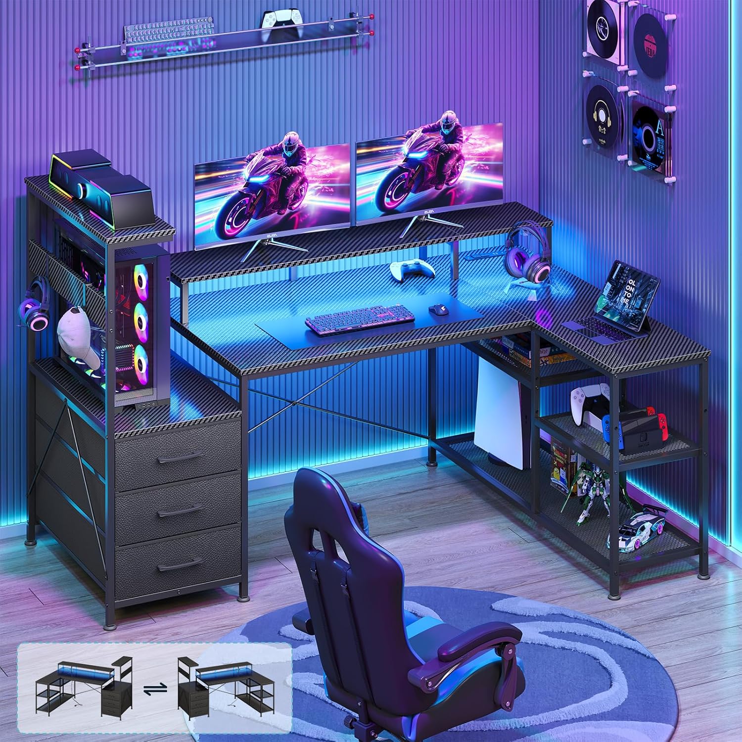 Meja Gaming Bentuk L dengan La - Pc Gaming Center ulasan dan harga