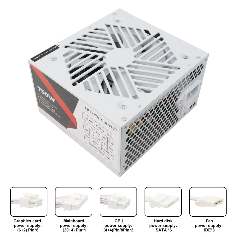 PSU PC Putih 750W untuk Komput - Pc Gaming Watt ulasan dan harga